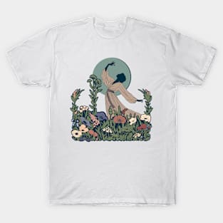 Spiritual Design Woman Dancing under Moon T-Shirt